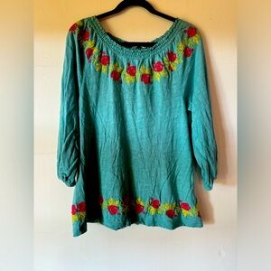 Soft Surroundings women’s S knit blouse embroidered floral peasant summe…